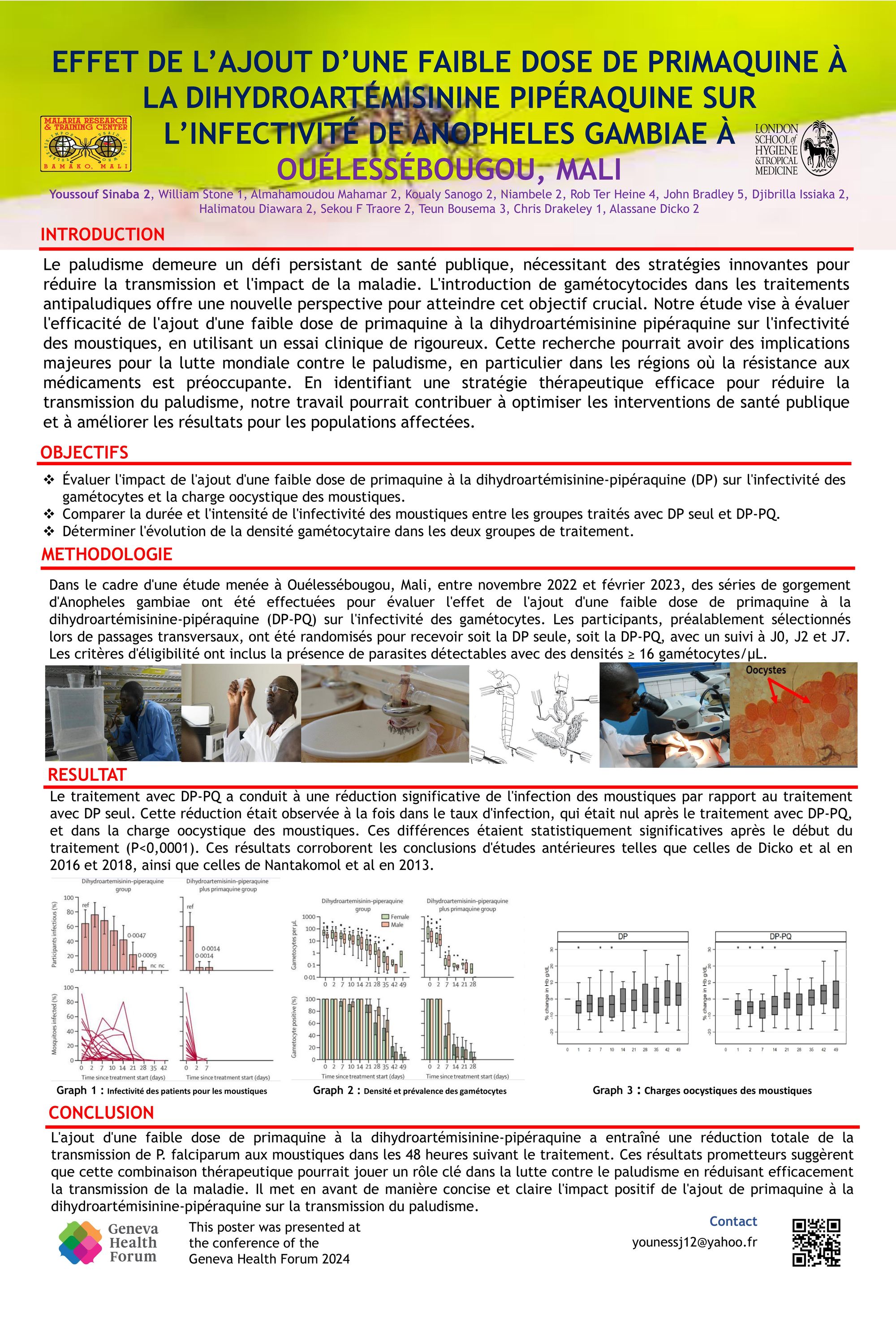 Effet de l’ajout d’une faible dose de primaquine à la Dihydroartémisinine Pipéraquine sur l’infectivité de anopheles gambiae à Ouélessébougou, Mali